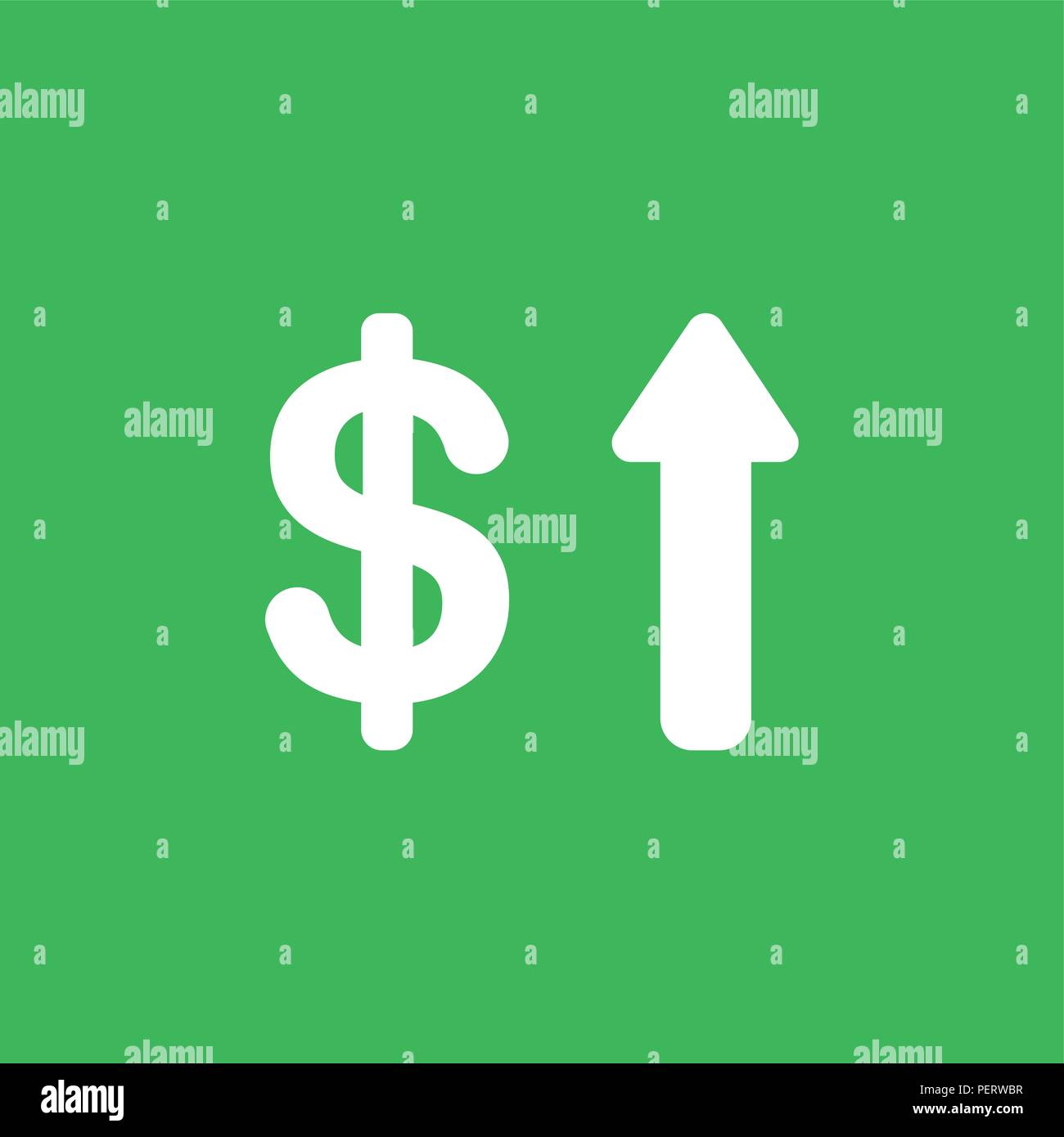 Flat vector icon concept of dollar symbol with arrow moving up on green ...