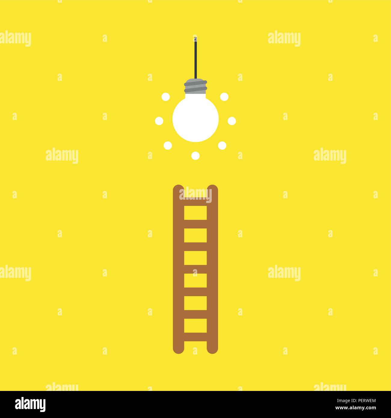 Flat vector icon concept of glowing light bulb and wooden ladder on ...