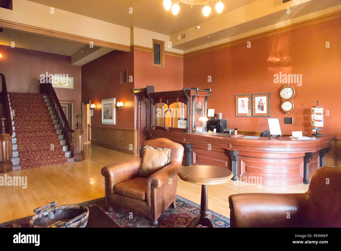 Historic Grand Union Hotel Lobby in Fort Benton, Montana, USA Stock