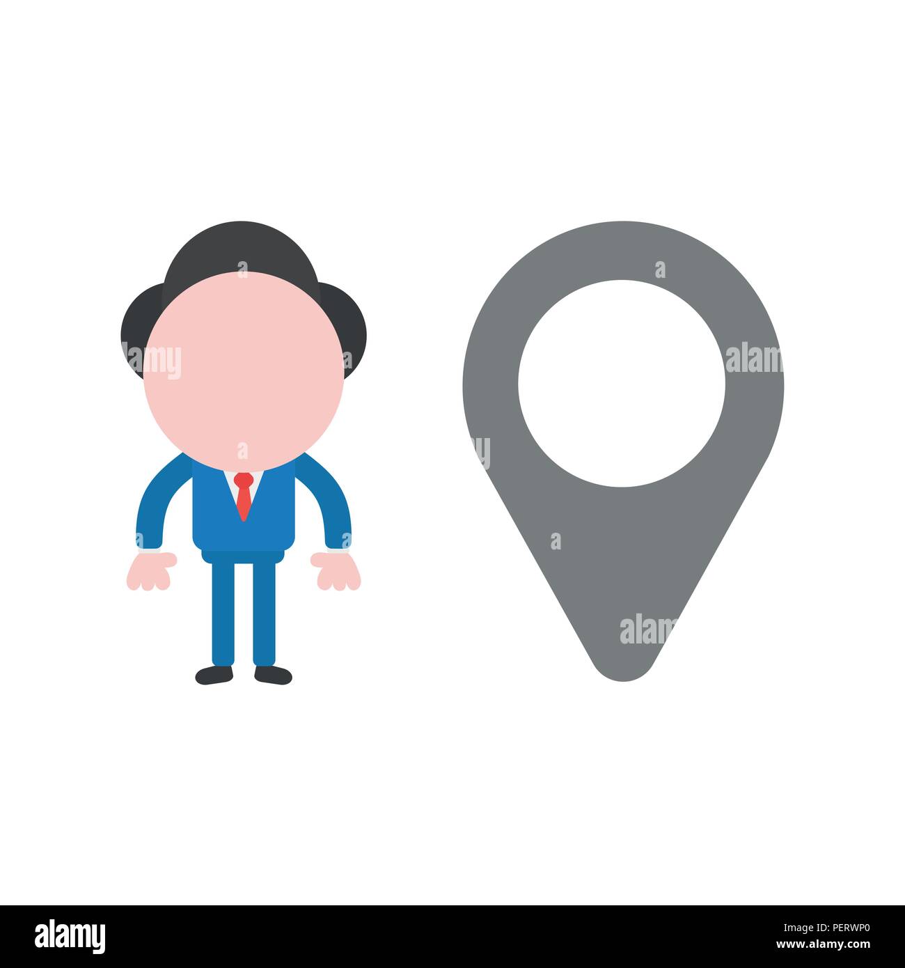 Vector illustration concept of businessman character with gray map ...