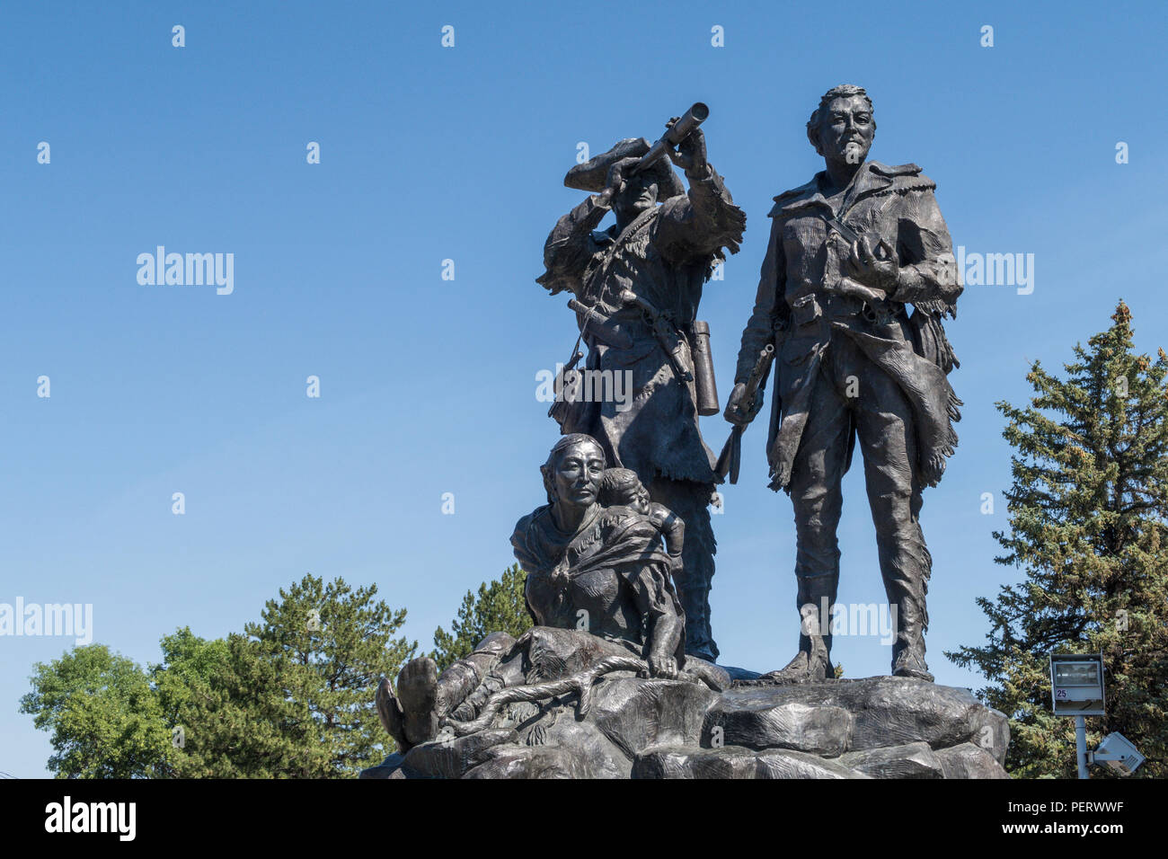 Lewis and Clark Memorial Sculpture in Fort Benton, Montana, USA Stock Photo