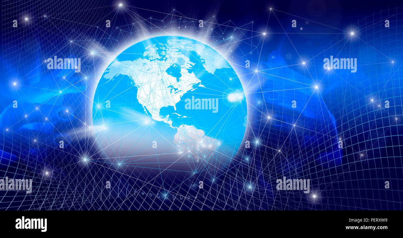 the global world with digital links and glowing connections Stock Photo
