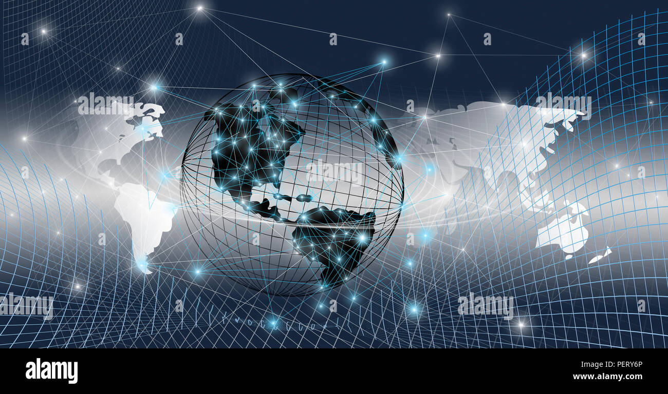 the global world with digital links and glowing connections Stock Photo