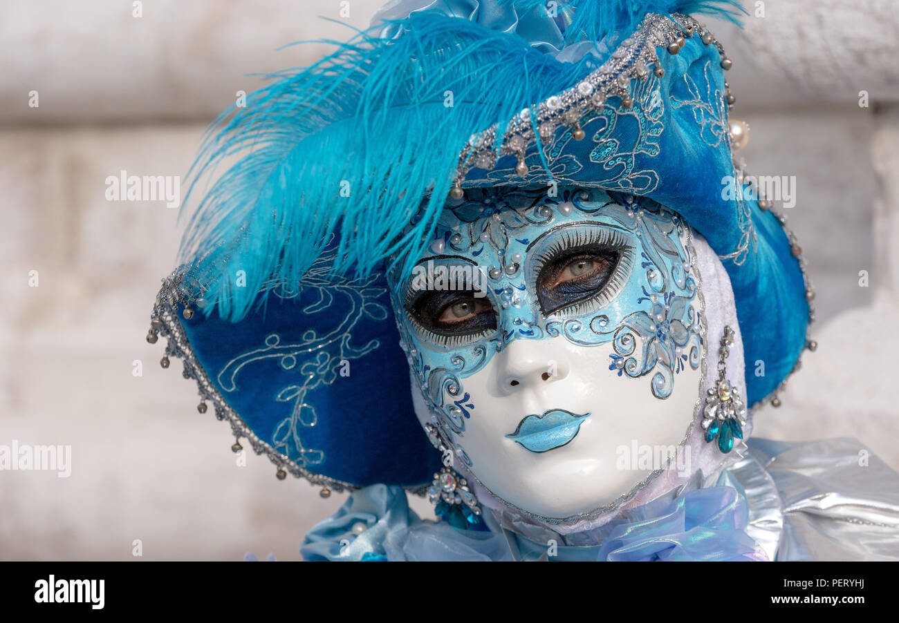 Reveller In Traditional Elaborate Mask And Costume At Venice Carnival ...