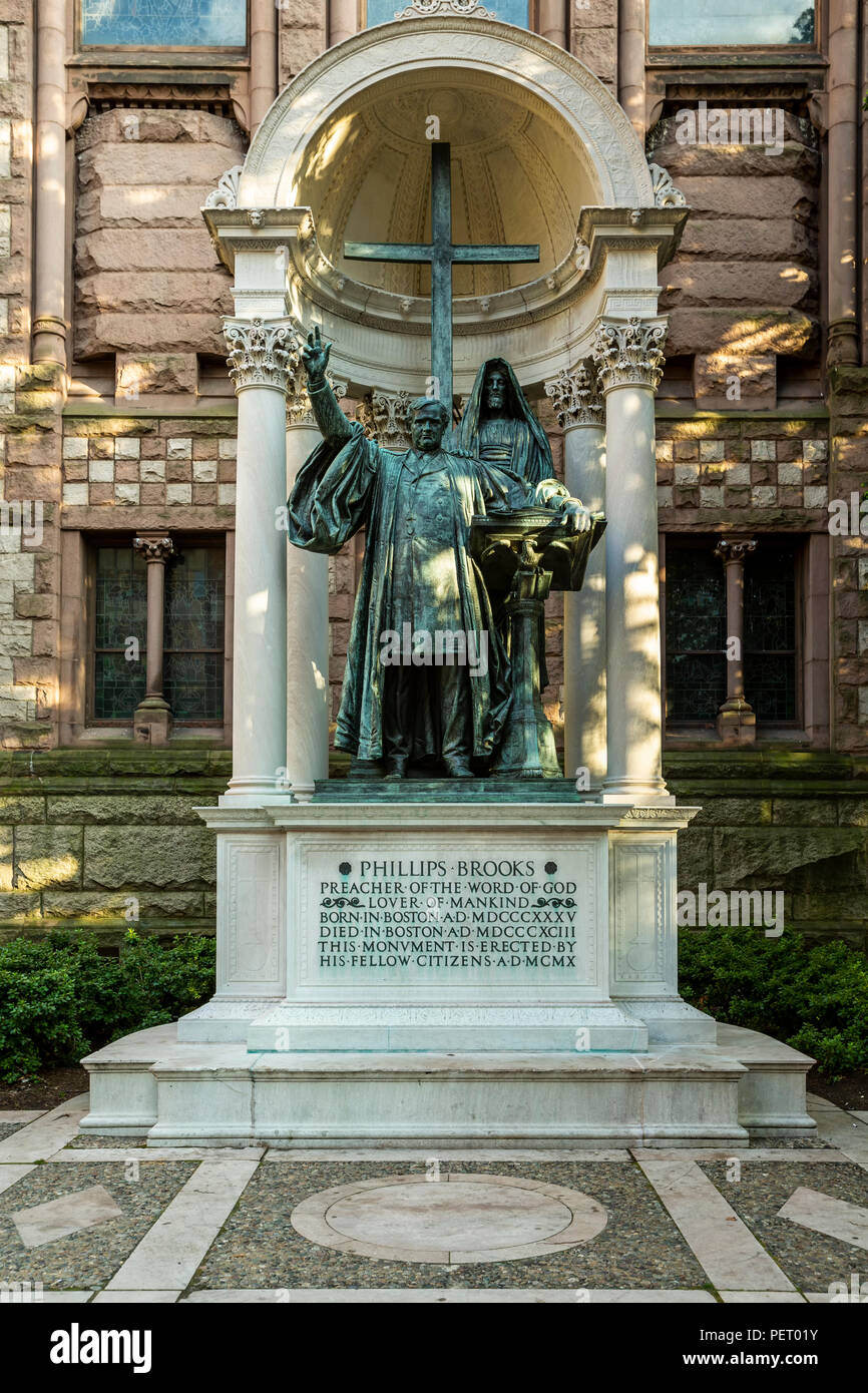 Statue of Phillips Brooks, Trinity Church, Copley Square, Boston, Massachusetts USA Stock Photo