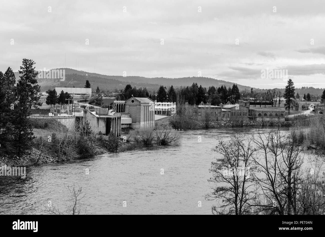 Upriver Dam on the Spokane River. Spokane, Washington. Stock Photo