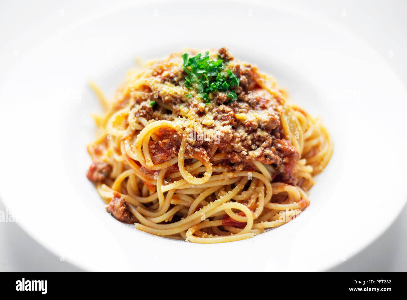 spaghetti pasta bolognaise bolognese with beef and tomato parmesan sauce dish Stock Photo