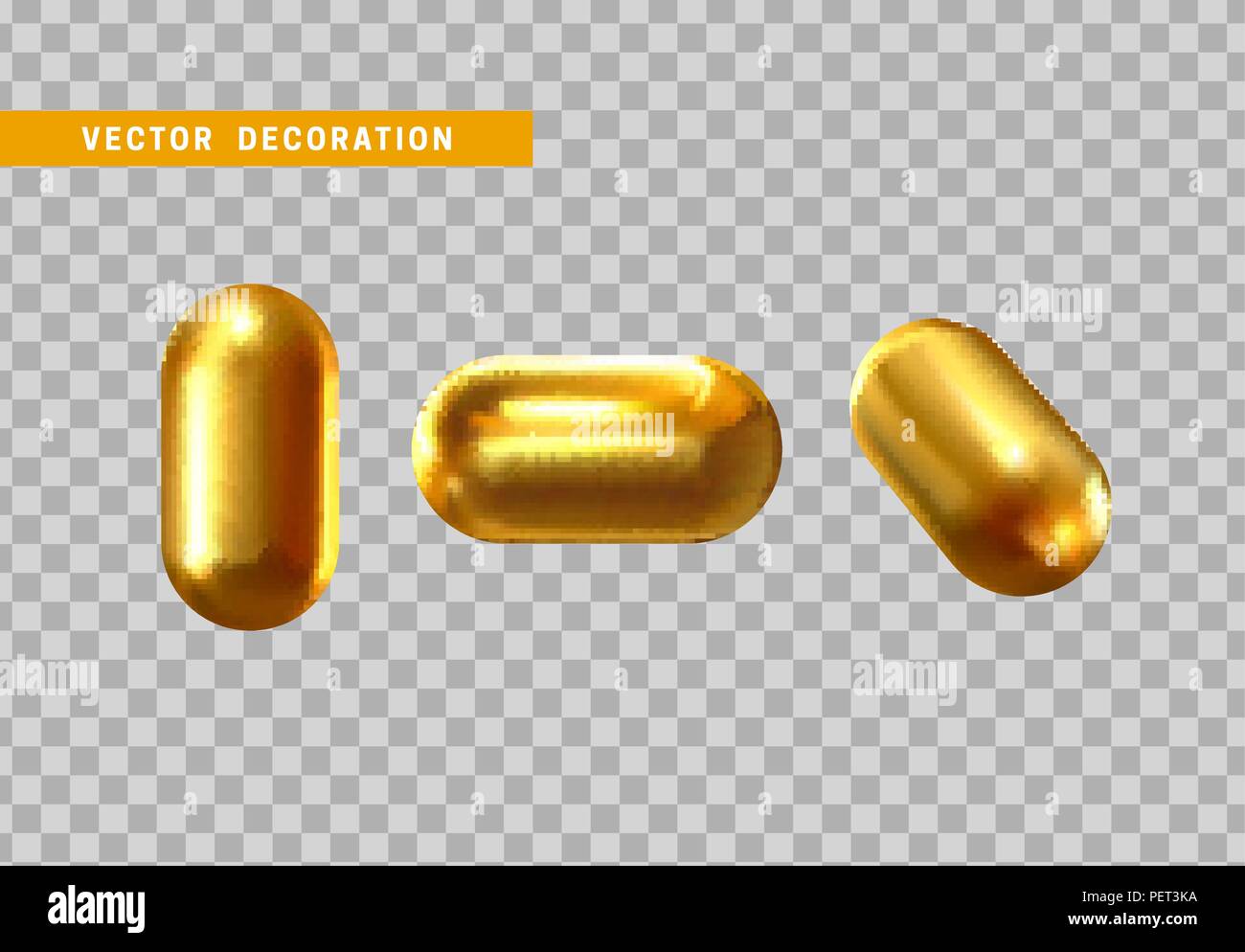 Set 3d shape isolated golden capsule on transparent background Stock Vector  Image & Art - Alamy