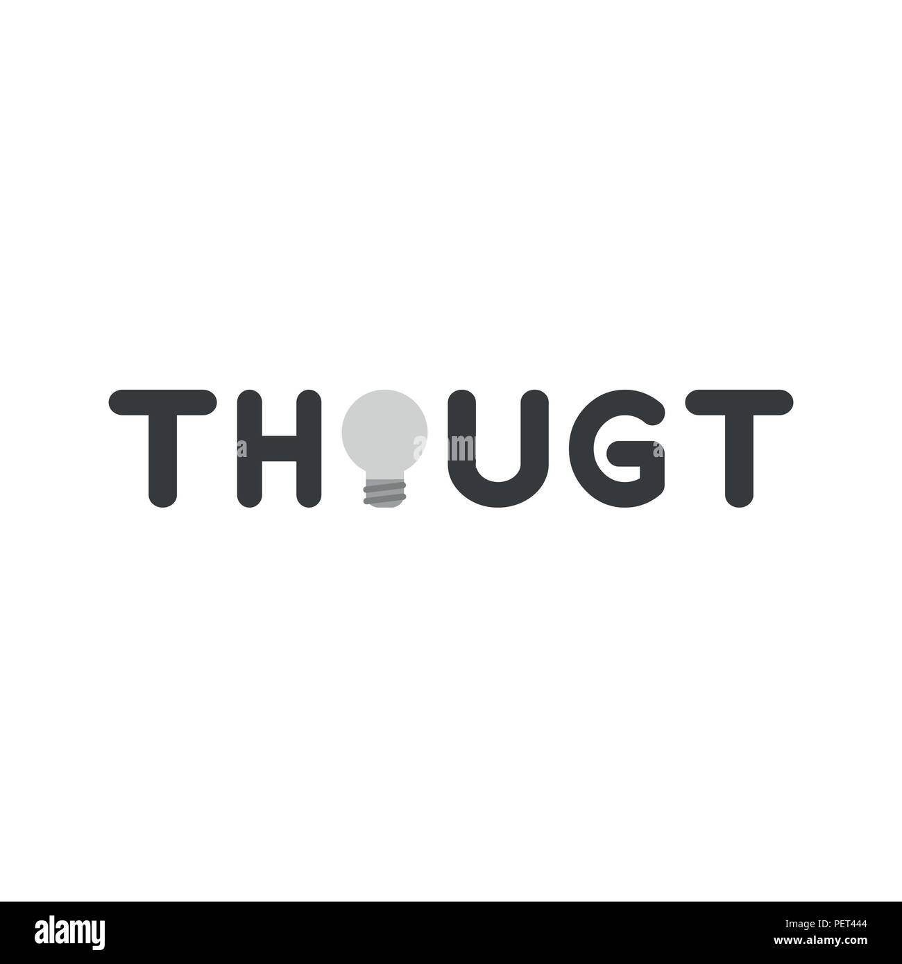 Vector illustration concept of thought word with grey light bulb icon