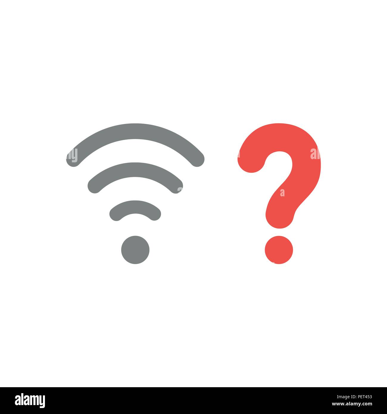 Vector illustration concept of grey wireless wifi symbol with red question mark icon. Stock Vector