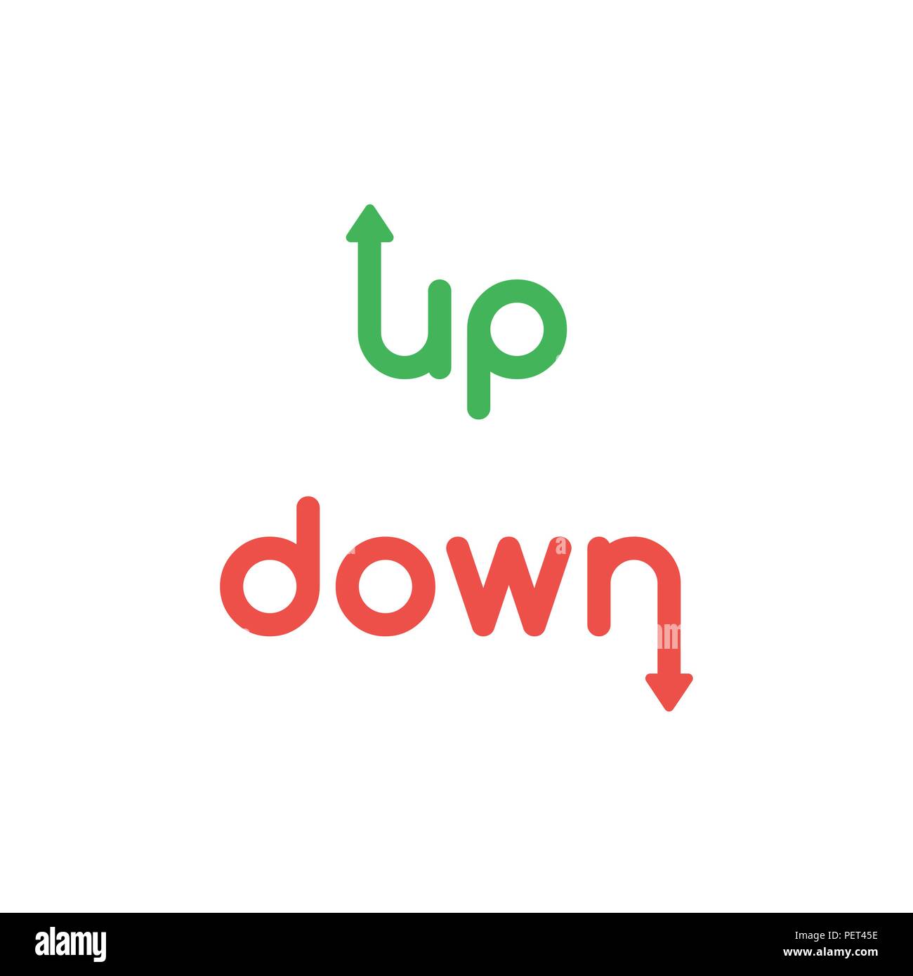 Vector illustration concept of green and red up, down words with arrows, moving up and down