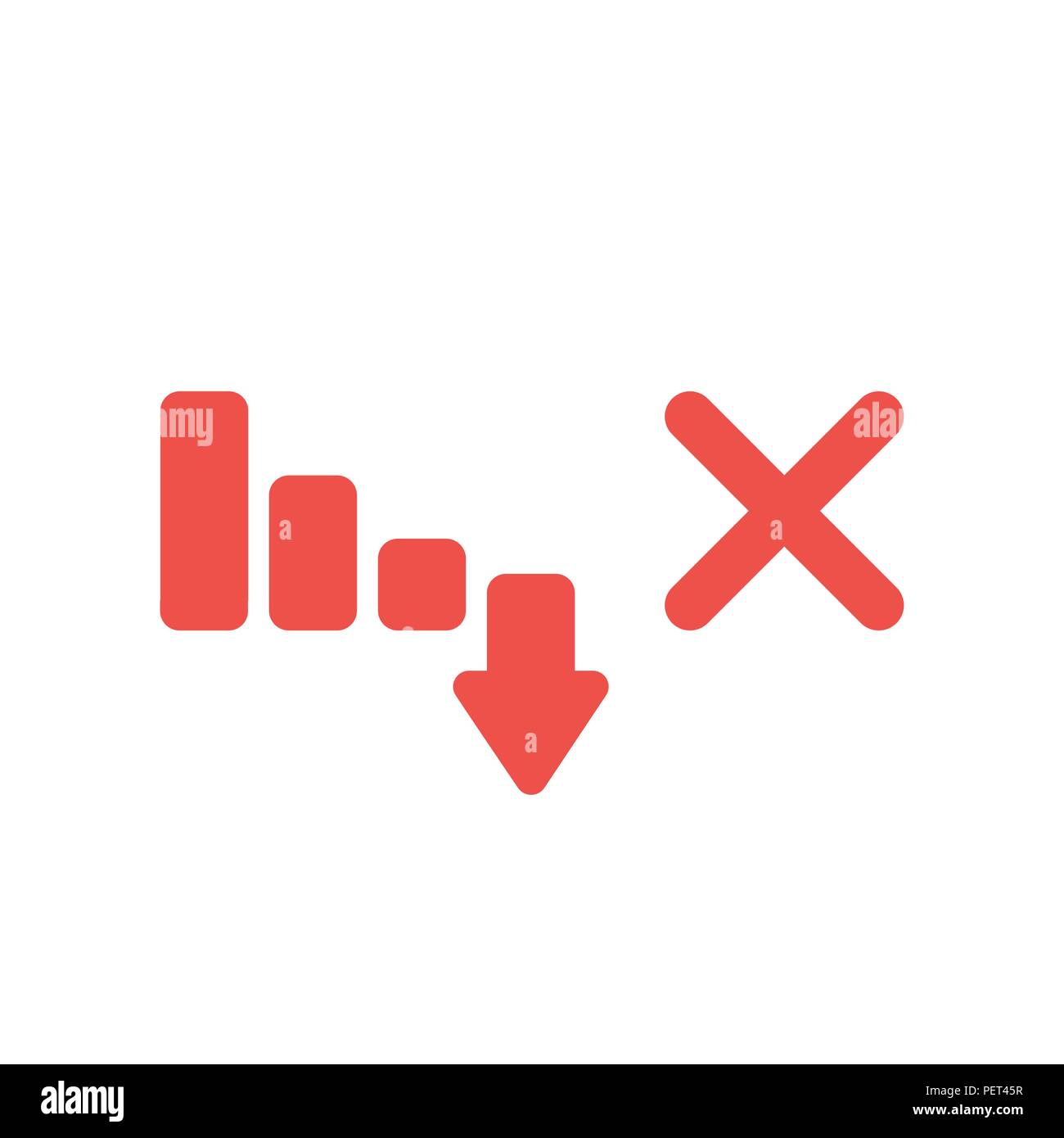 Vector illustration concept of red sales bar chart graph moving down with x mark icon. Stock Vector