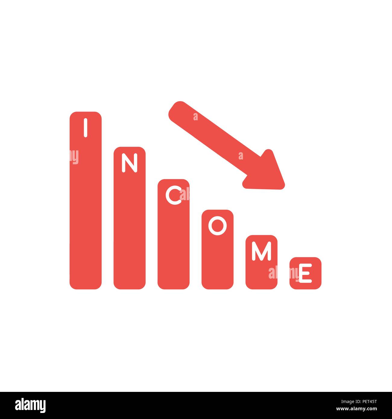 Vector illustration concept of red income sales bar chart graph moving down. Stock Vector