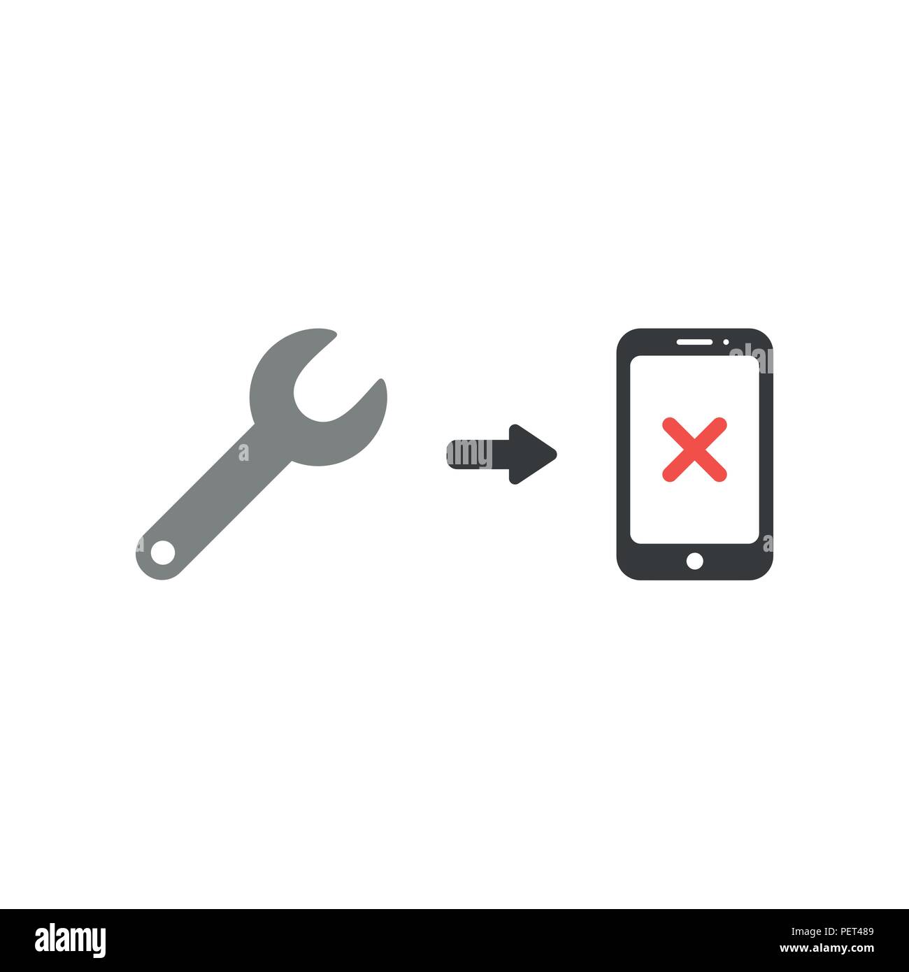 Vector illustration concept of repair smartphone with grey spanner icon