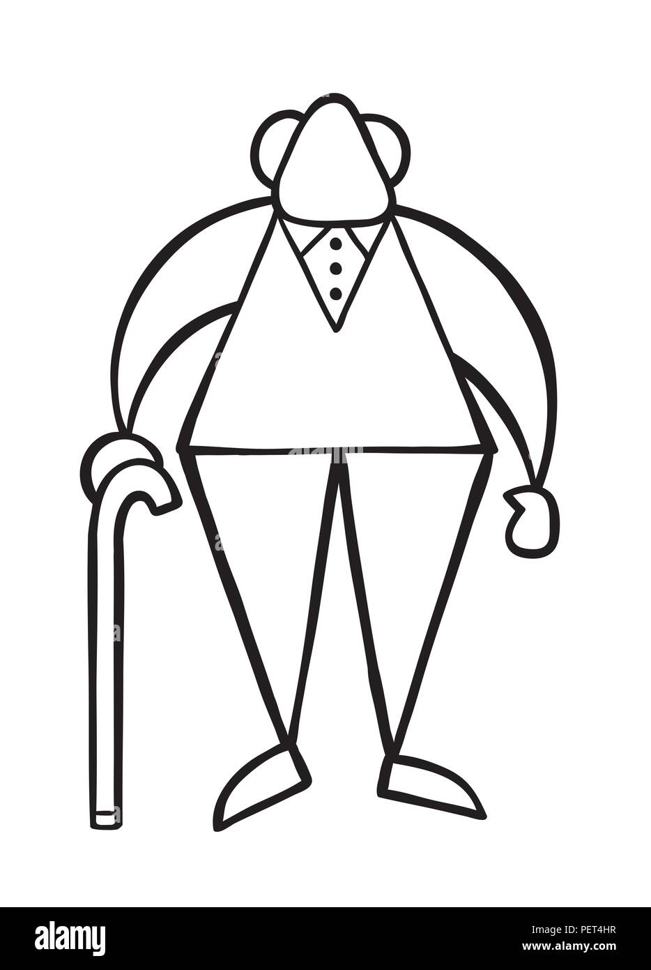 Vector illustration cartoon old man standing with wooden walking stick ...