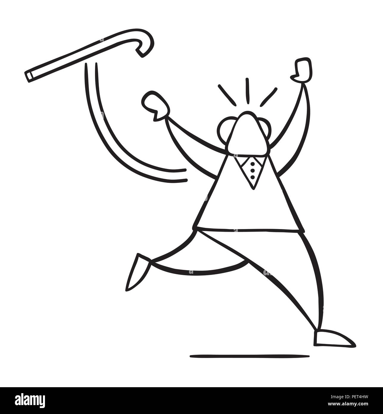 Vector illustration cartoon old man throwing his walking stick and ...