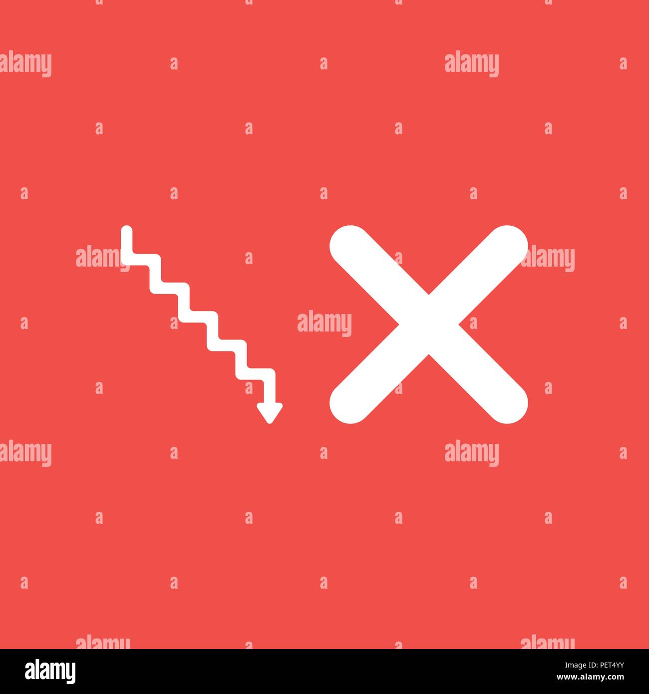 Flat vector icon concept of stairs with arrow moving down and x mark on ...