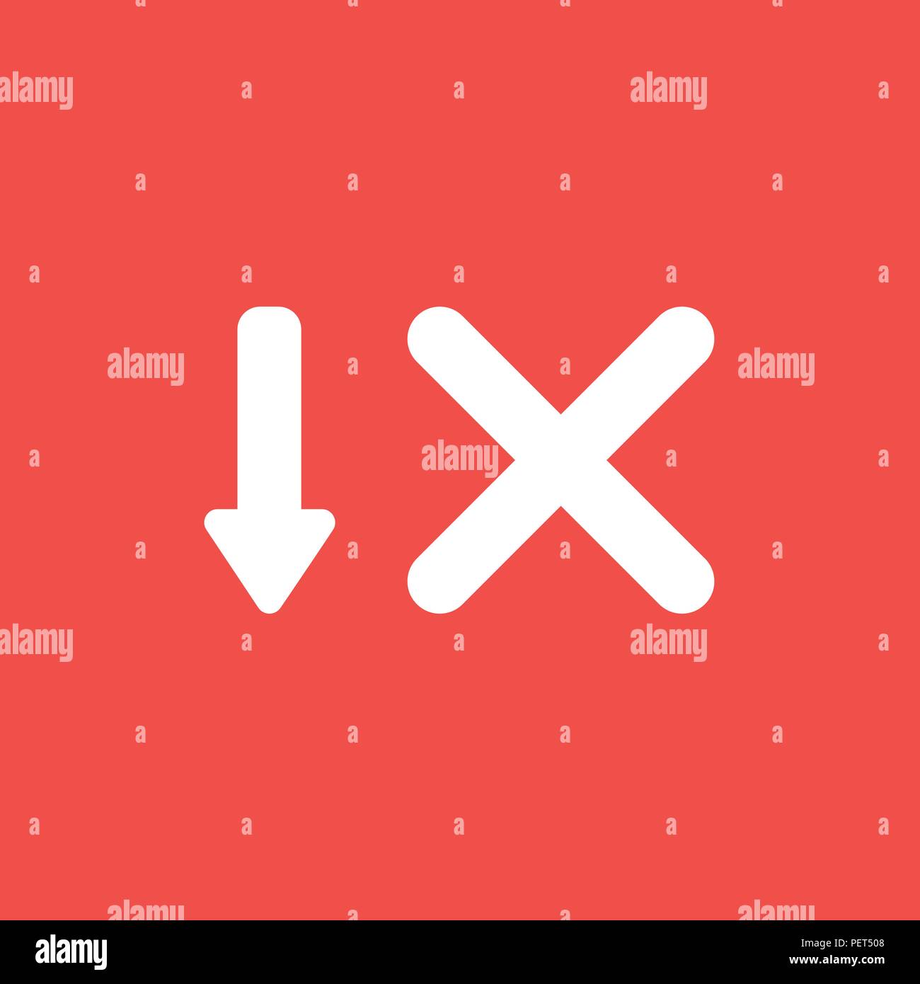 Flat vector icon concept of arrow moving down and x mark on red ...