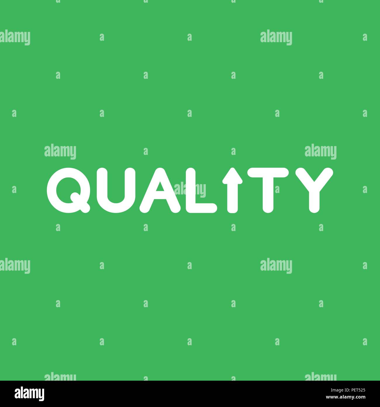 Flat vector icon concept of quality word with arrow moving up on green background. Stock Vector