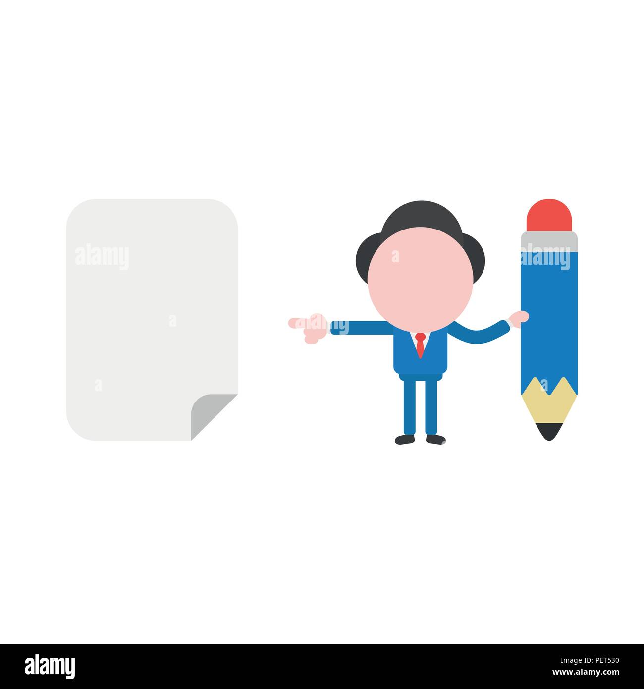 Vector illustration businessman character holding pencil and pointing ...
