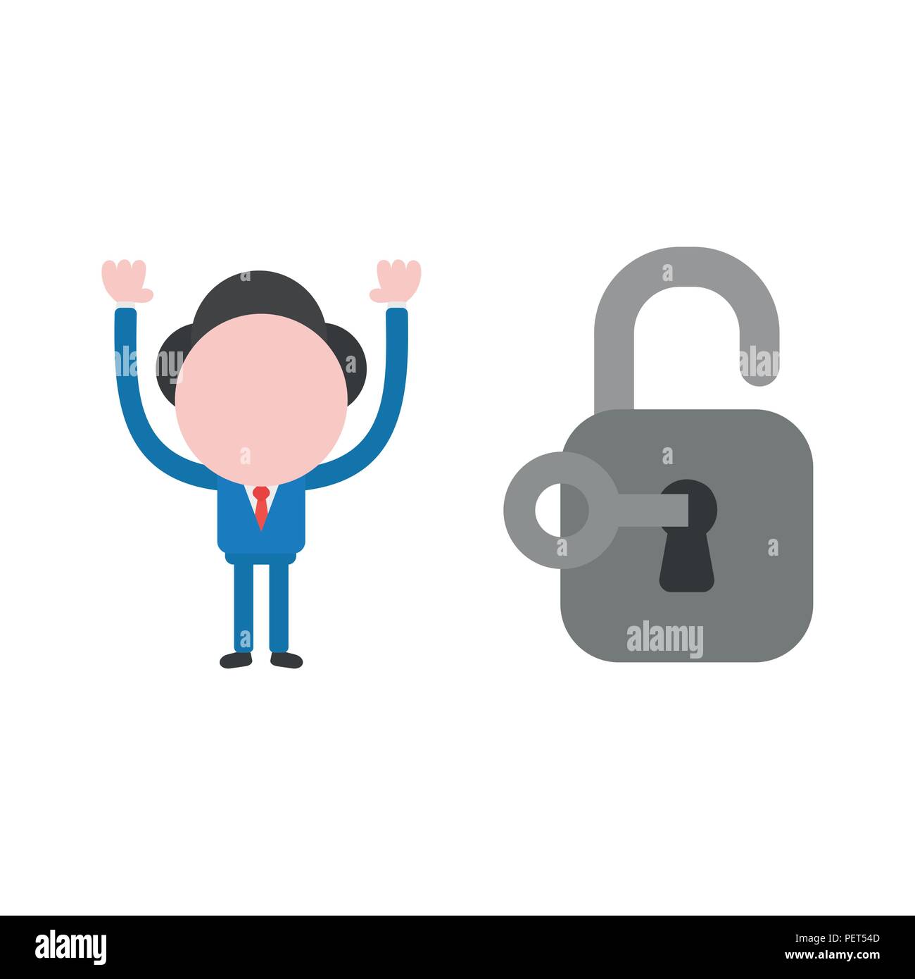 Vector illustration businessman character unlock padlock with key Stock ...