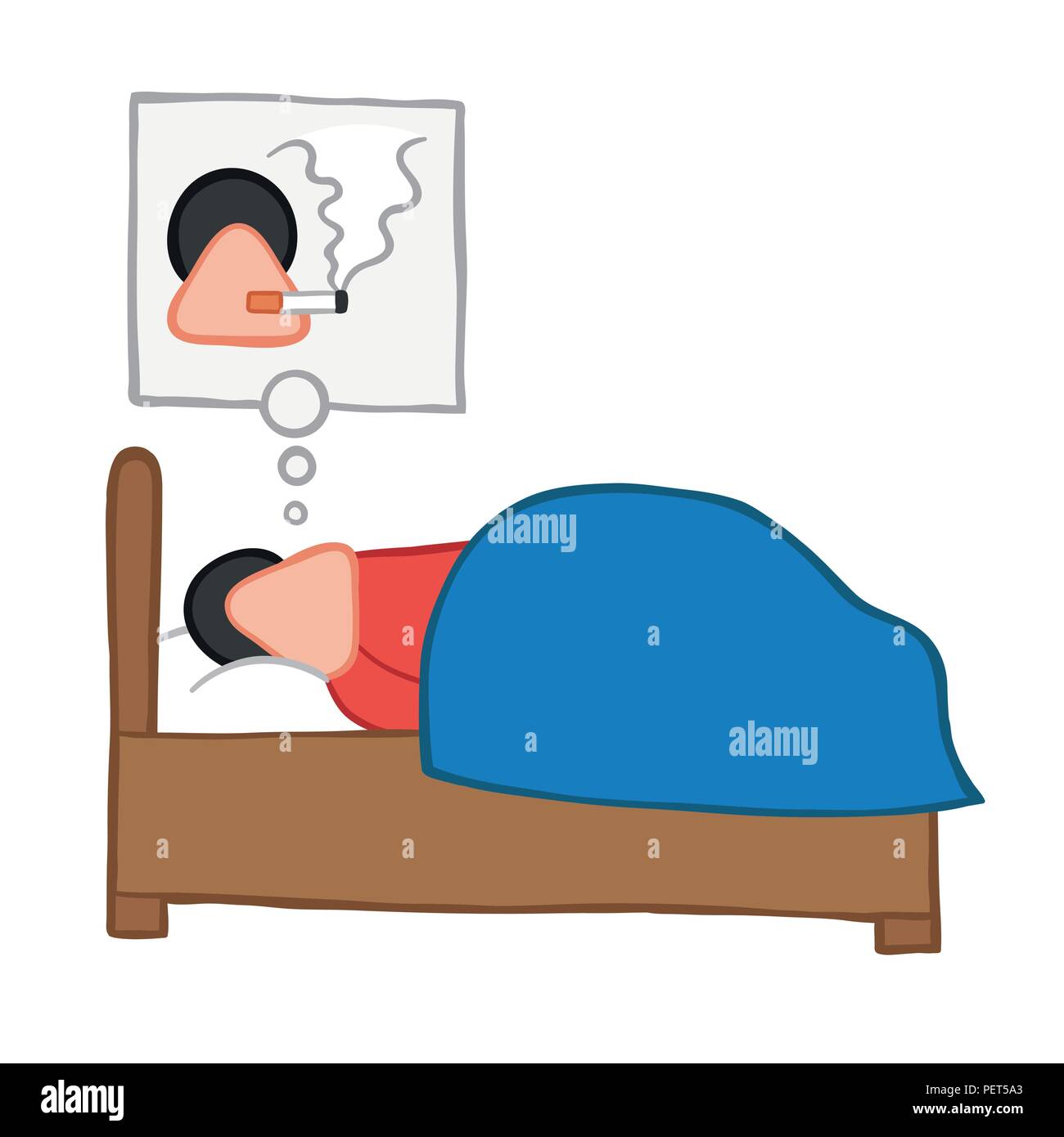Vector illustration cartoon man character sleeping and smoking