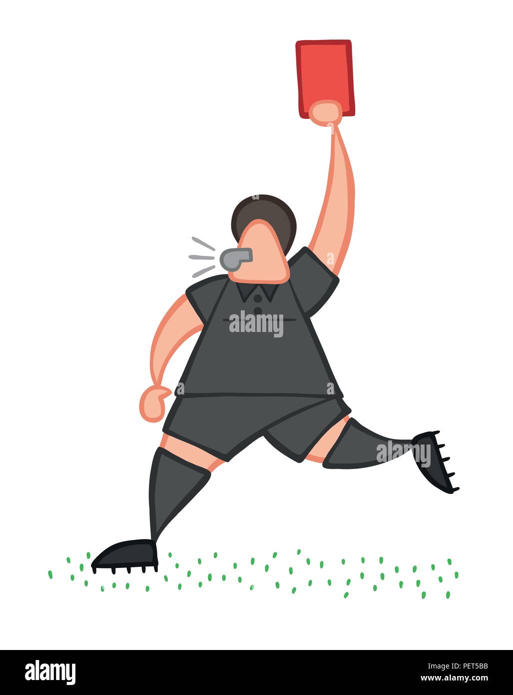 Vector illustration cartoon referee man running and showing red card
