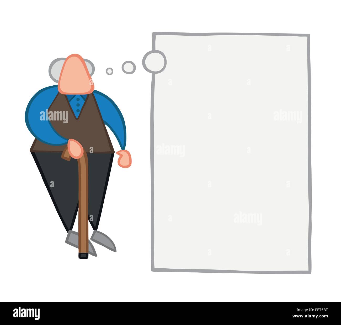 Vector illustration cartoon old man standing with wooden walking stick ...