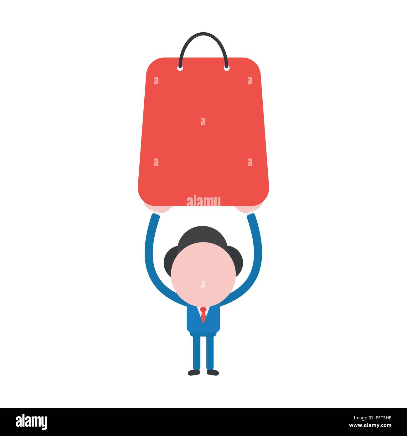 Vector illustration businessman character holding up red shopping bag ...