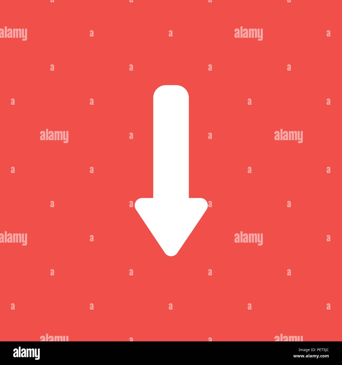 Flat vector icon concept of arrow moving down on red background. Stock Vector