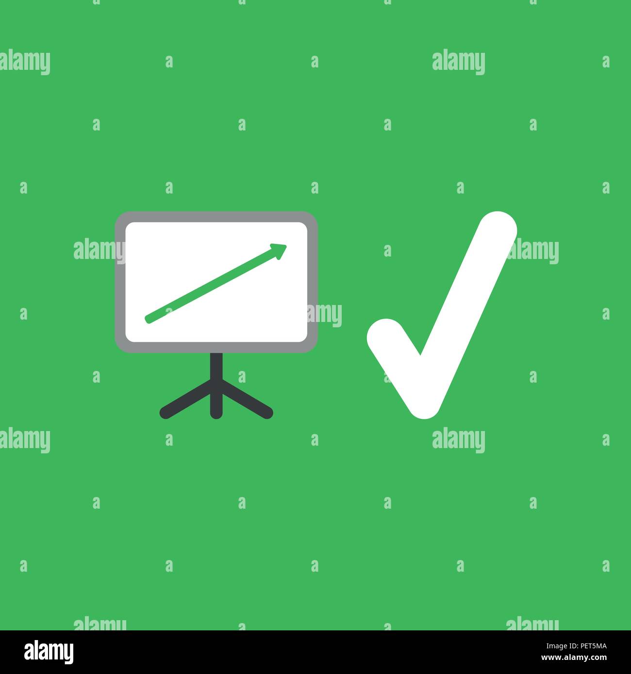Flat vector icon concept of sales chart with arrow moving up and check ...