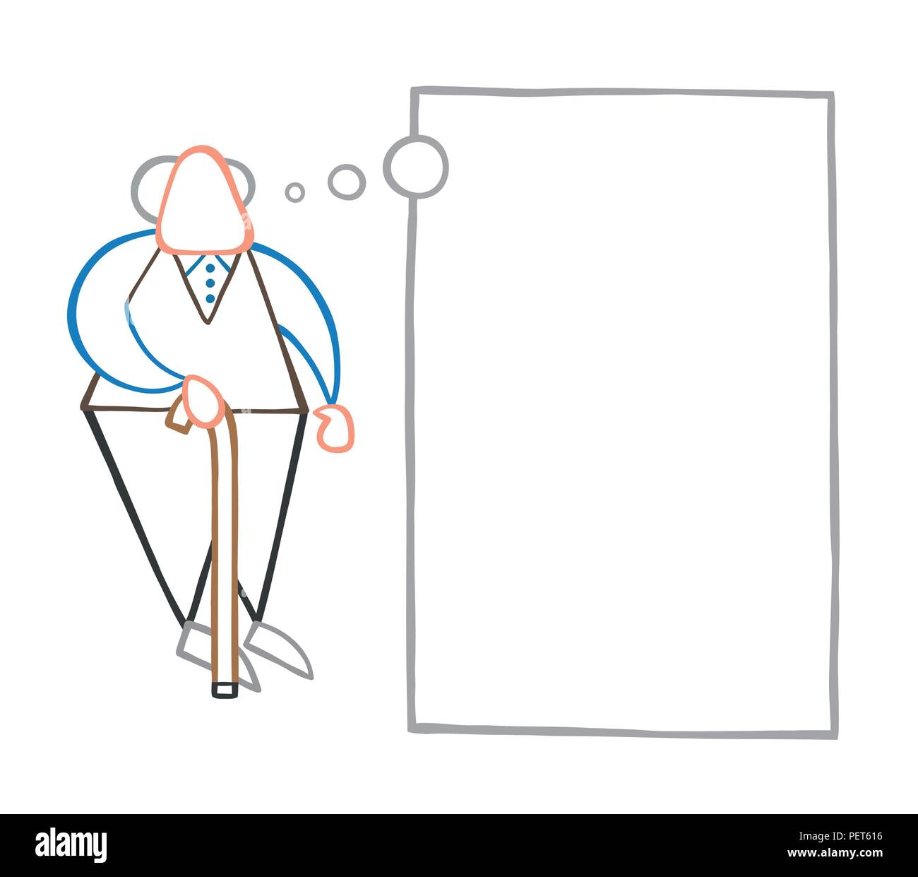 Vector illustration cartoon old man standing with wooden walking stick ...