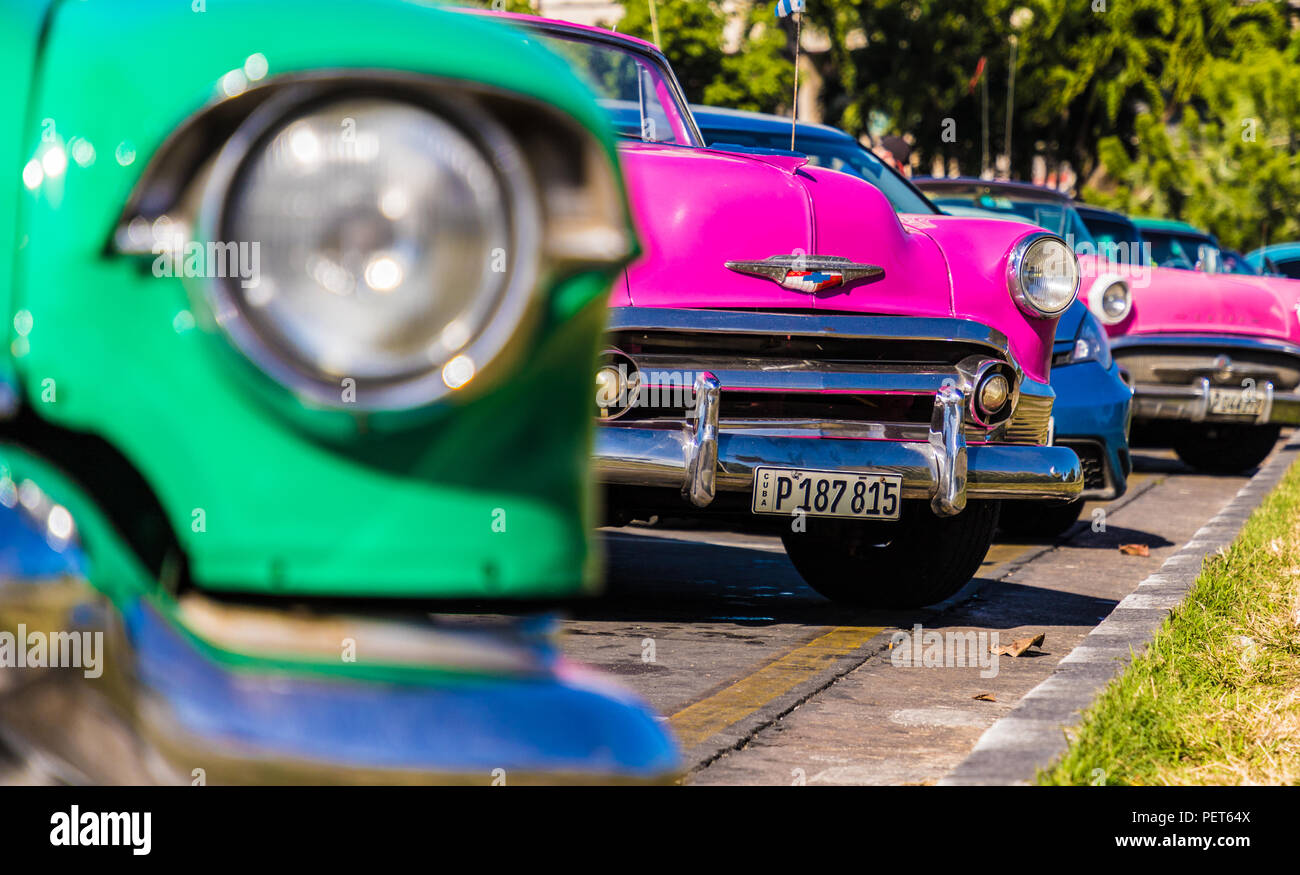 Vintage American cars in havana in Cuba Stock Photo