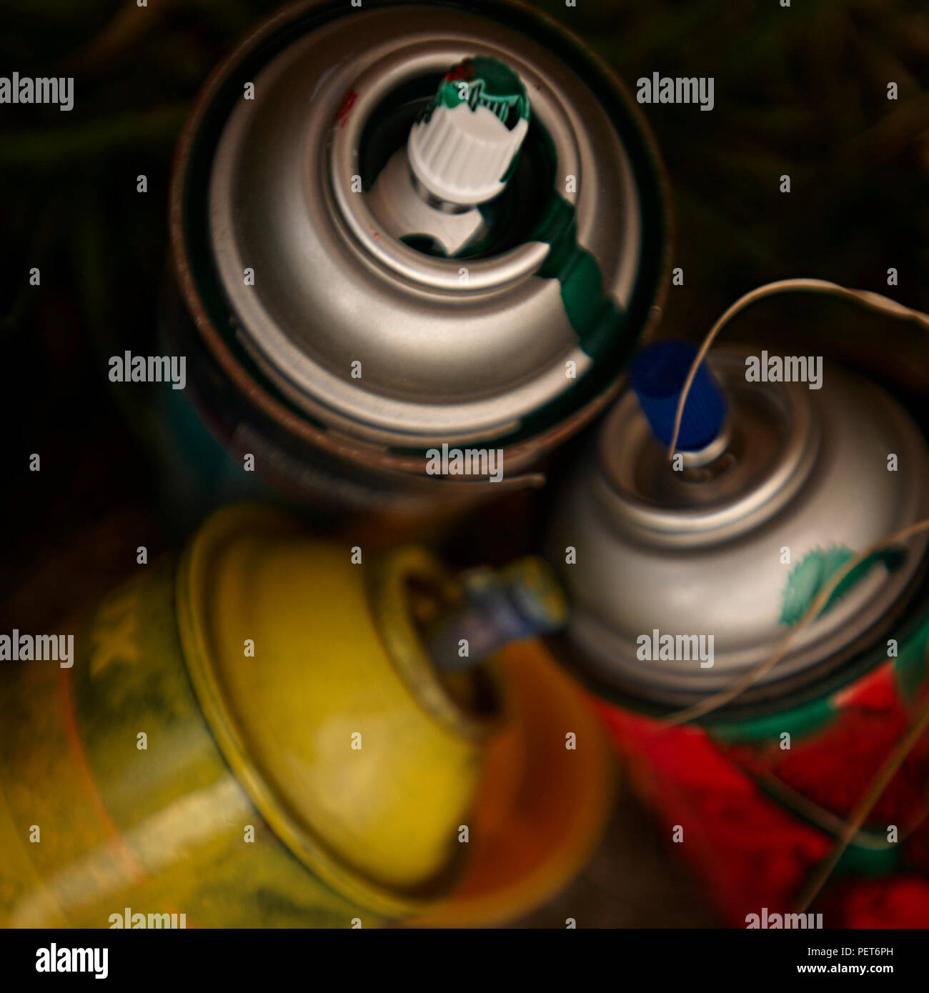 Graffiti spray paint cans used and discarded Stock Photo Alamy