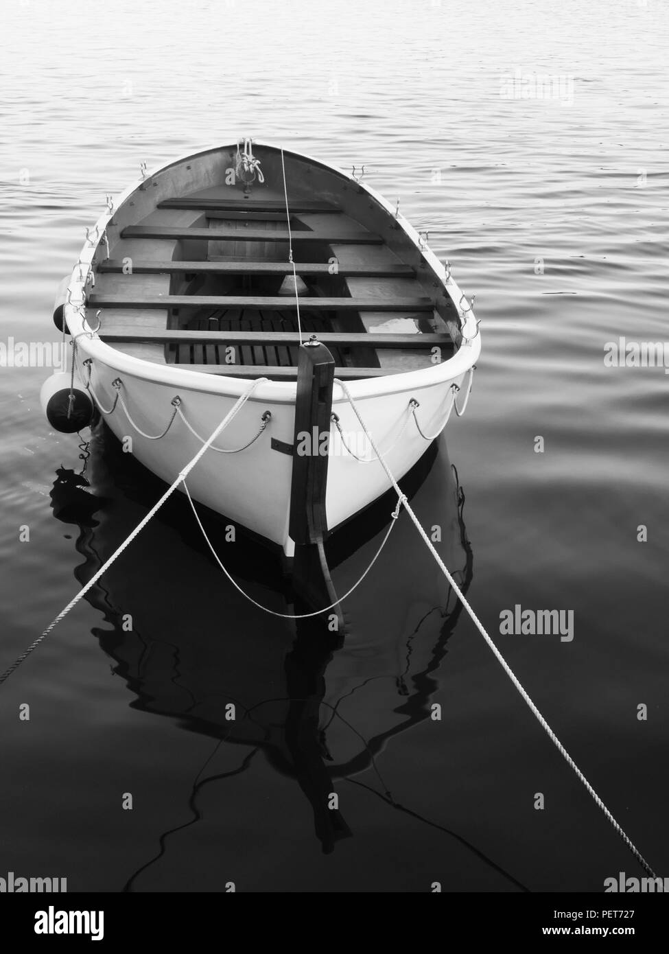Monochrome image of an empty rowboat in the water Stock Photo Alamy