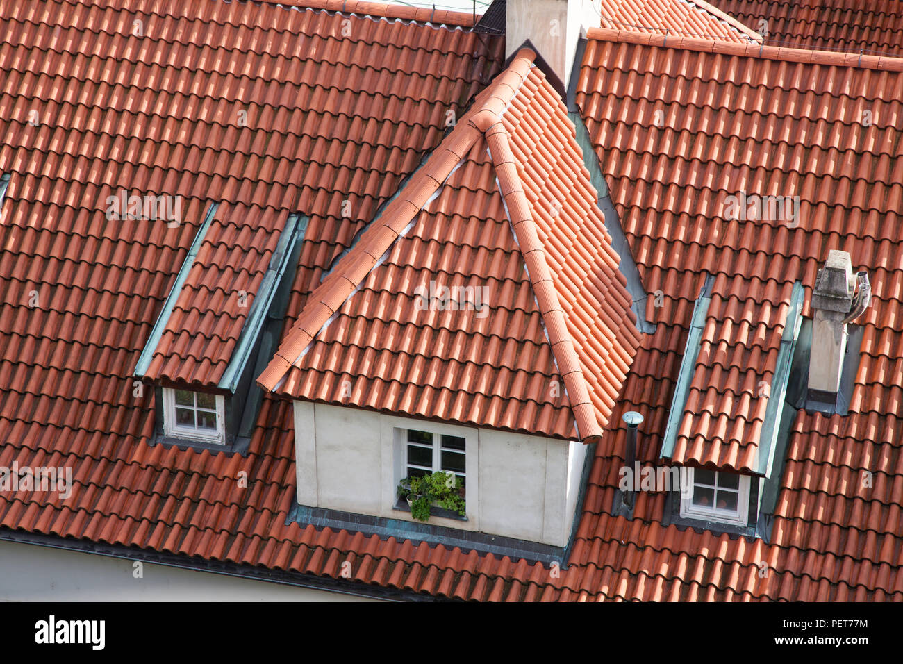 European house roof closeup with attic and window Stock Photo Alamy