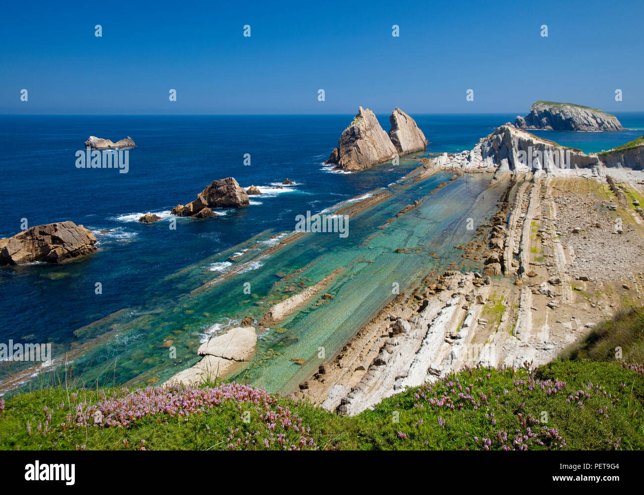 Cantabria, coastal landscape along Costa Quebrada, The Broken Coast