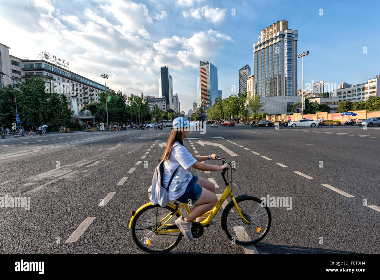 Downtown of Chengdu, Sichuan, China. Chengdu is the largest and the fastest growing city in South West China. Stock Photo