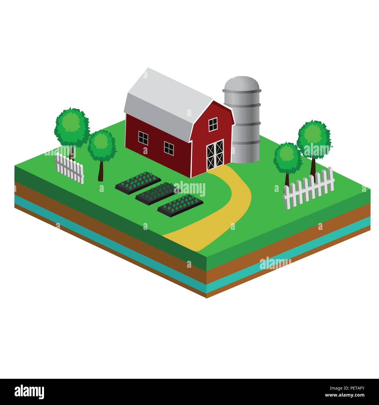 Isometric Red Barn And Trees cows vector illustration Stock Vector ...