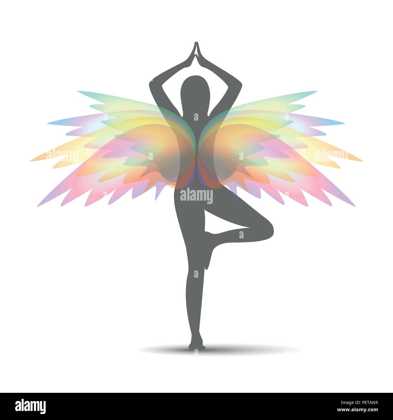 person meditates with colorful wings vector illustration EPS10 Stock Vector
