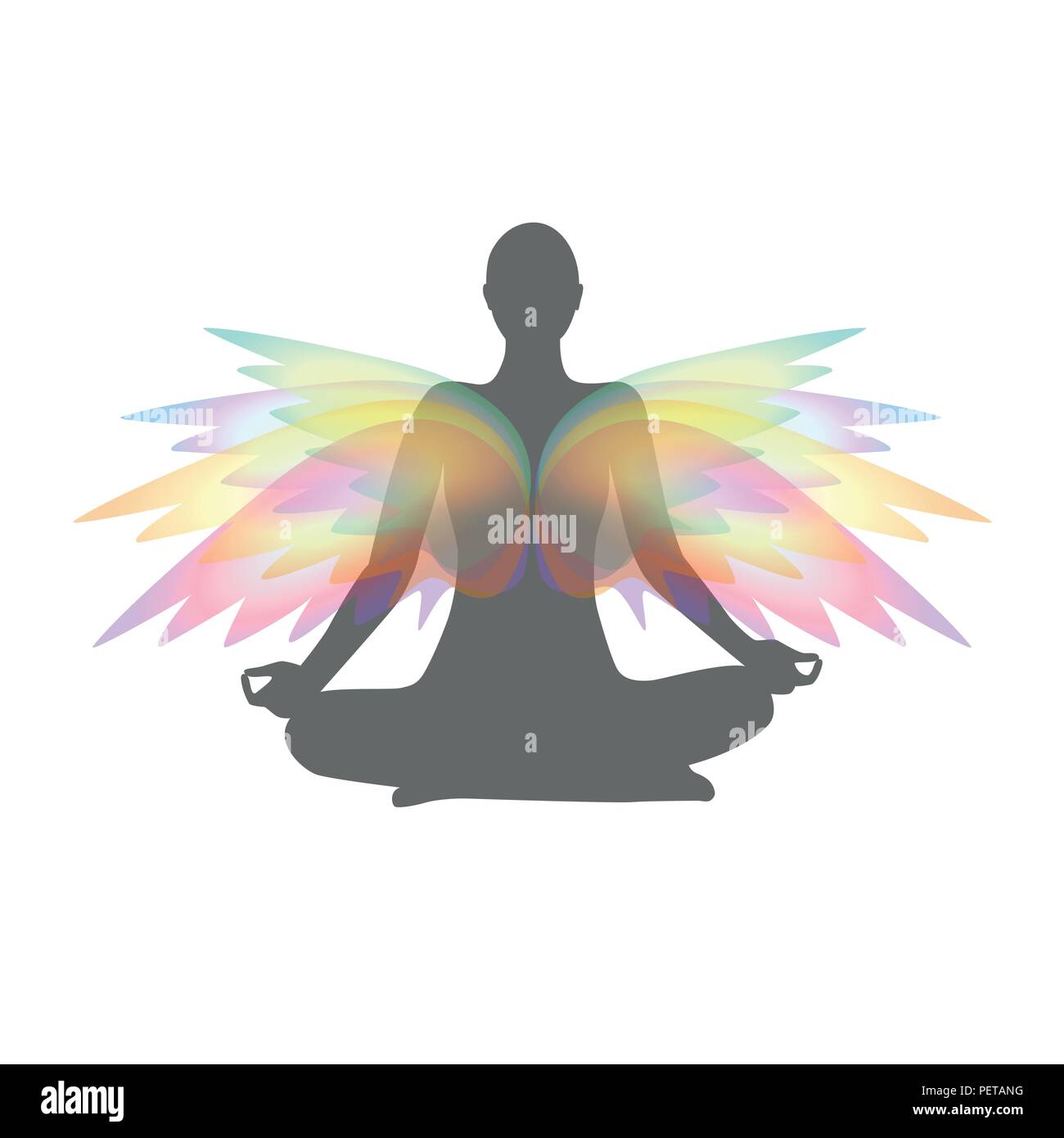 yoga person in a lotus pose with colorful wings vector illustration EPS10 Stock Vector