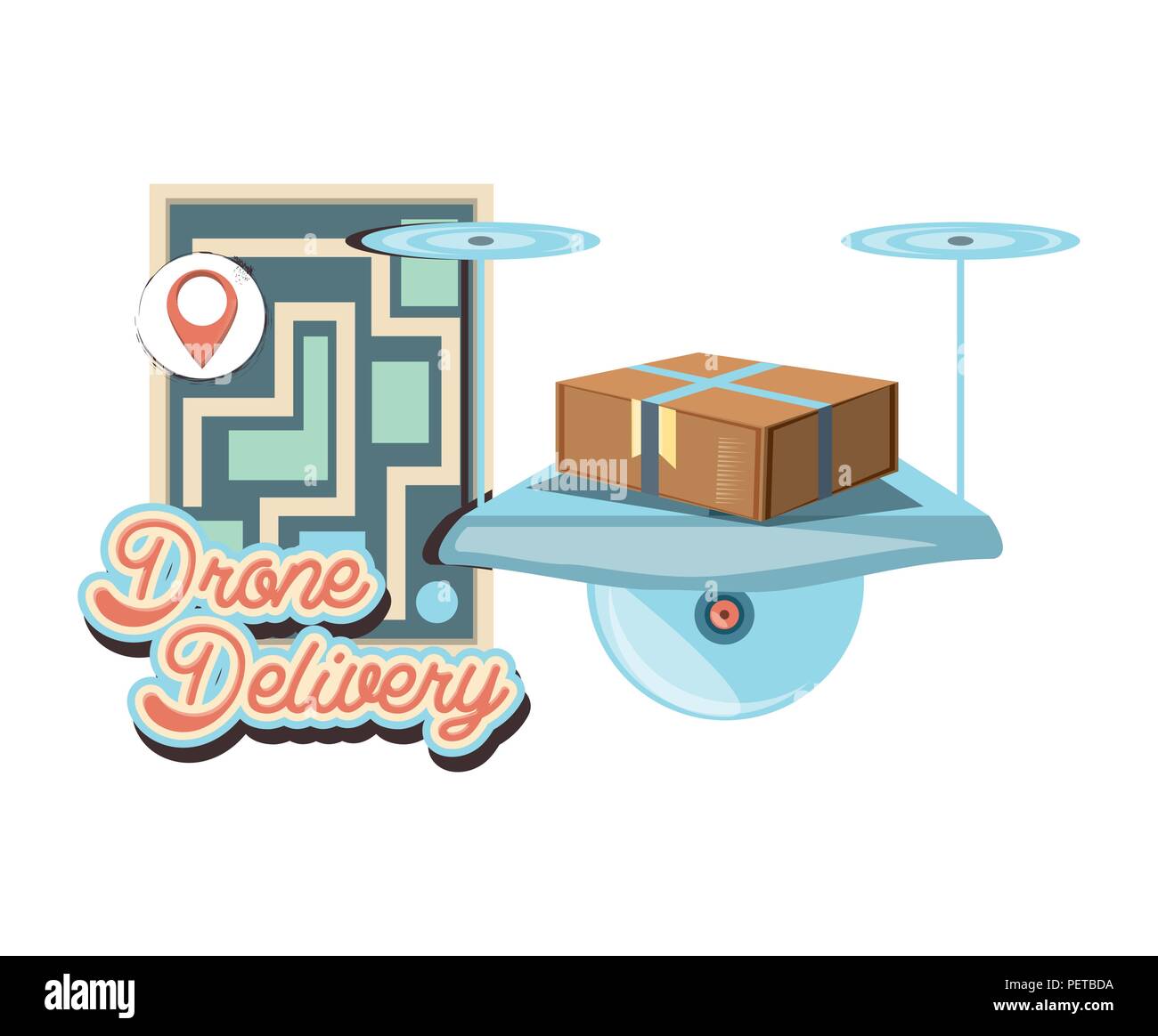 drone delivery service with paper map vector illustration design Stock ...