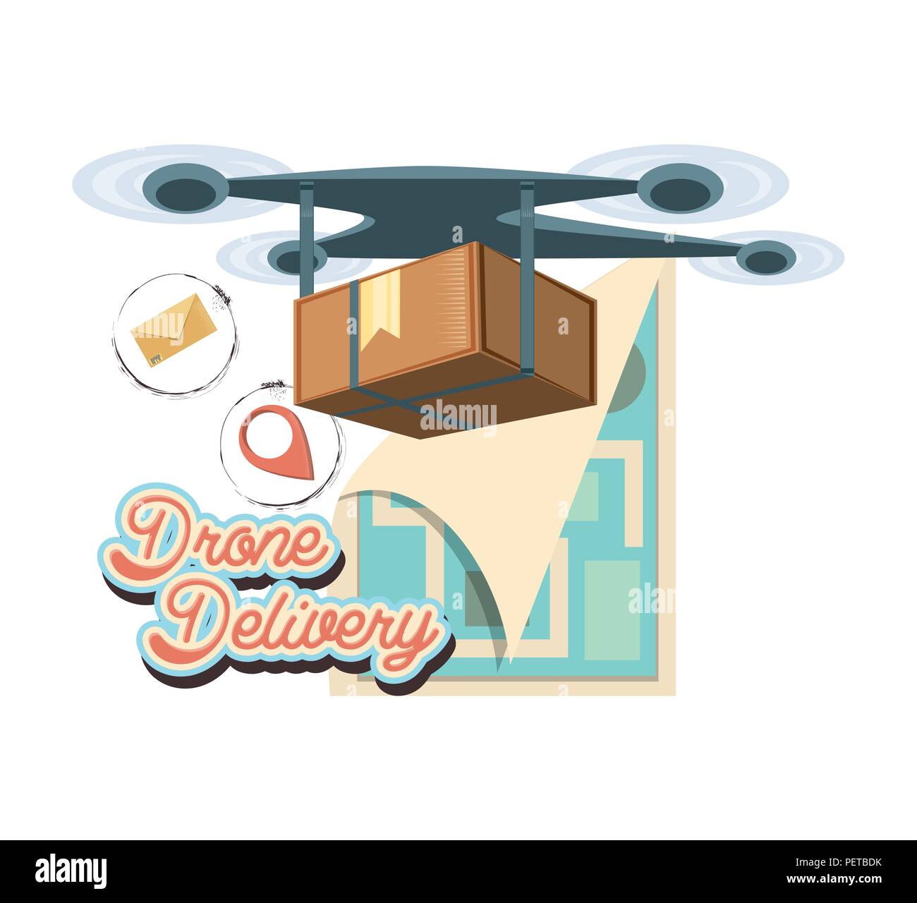 drone delivery service with paper map vector illustration design Stock ...