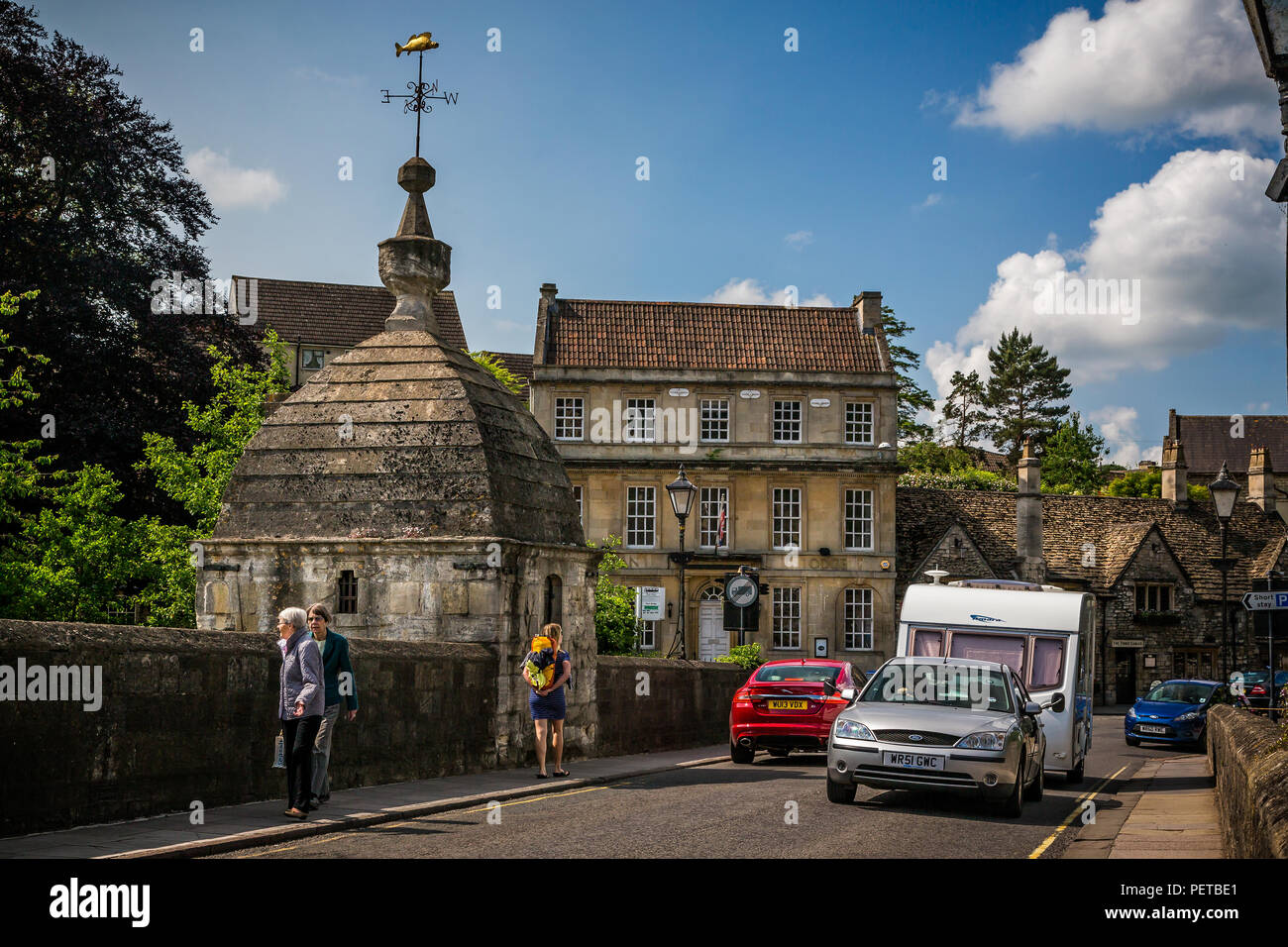 Bridge over the River Avon and medieval prison cell in Bradford on Avon, Wiltshire, UK on 25 June 2013 Stock Photo
