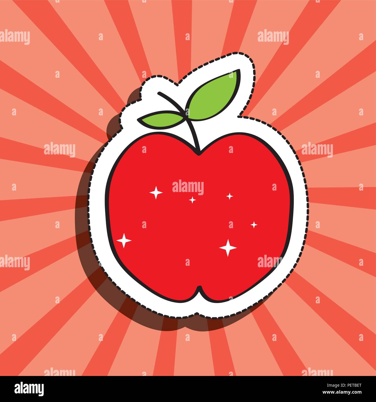fresh apple delicious fruit drawing sticker image Stock Vector Image