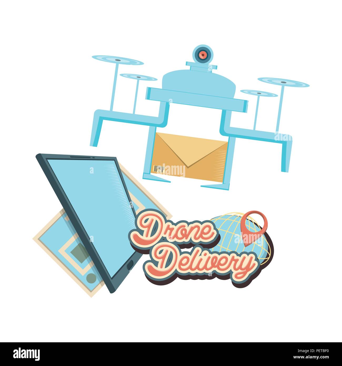 drone delivery service with tablet vector illustration design Stock ...
