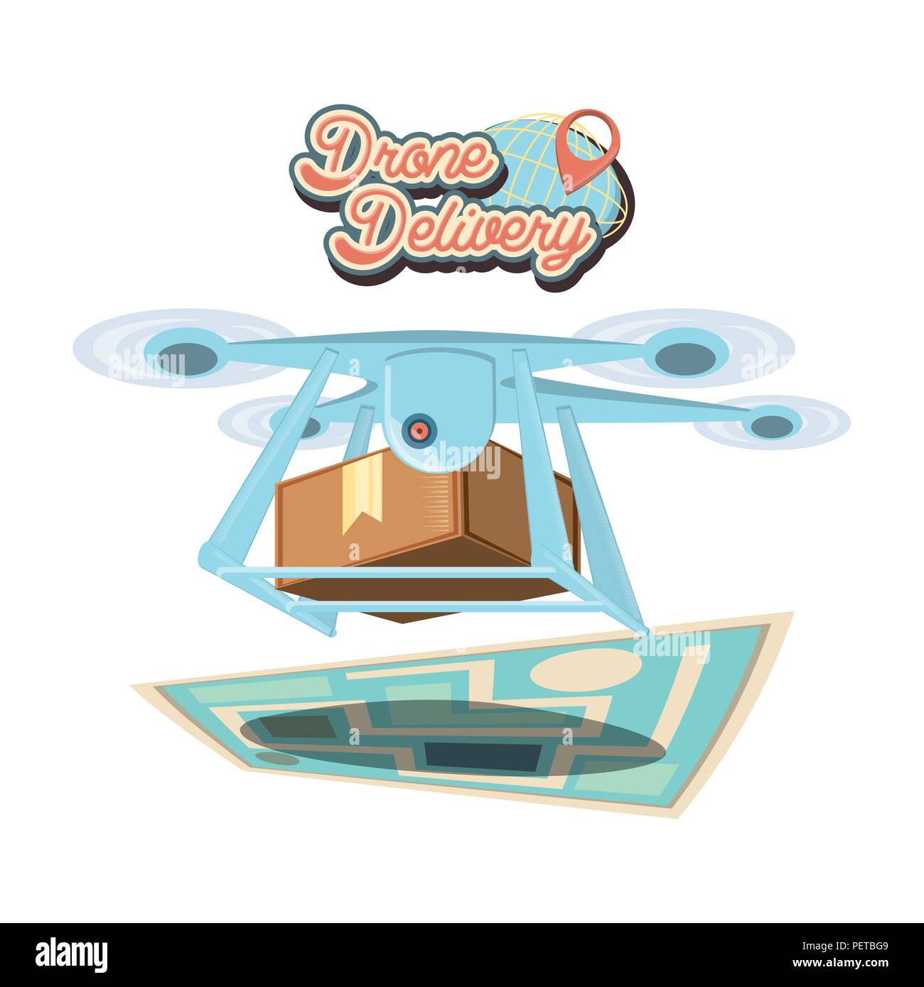 drone delivery service with paper map vector illustration design Stock ...