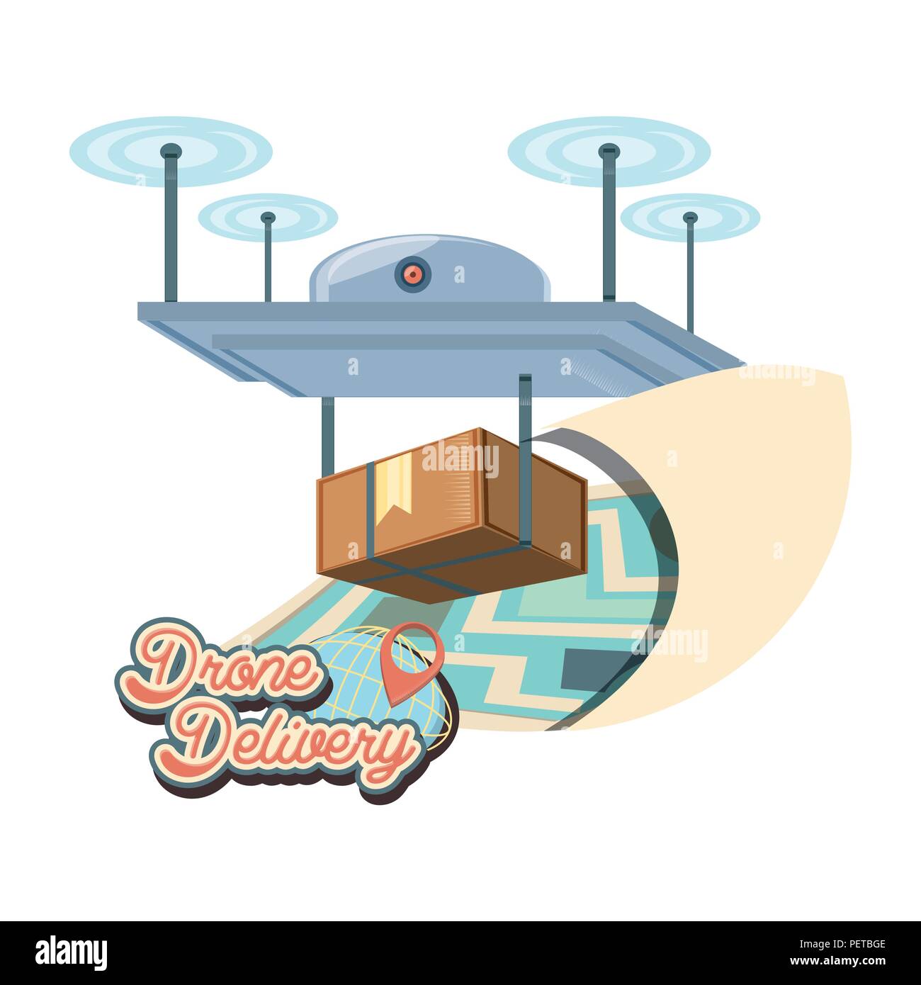 drone delivery service with paper map vector illustration design Stock ...