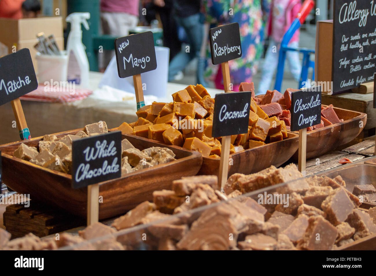 Traditional British Fudge on sale at a confectionary stall in London's Borough Market, UK Stock Photo