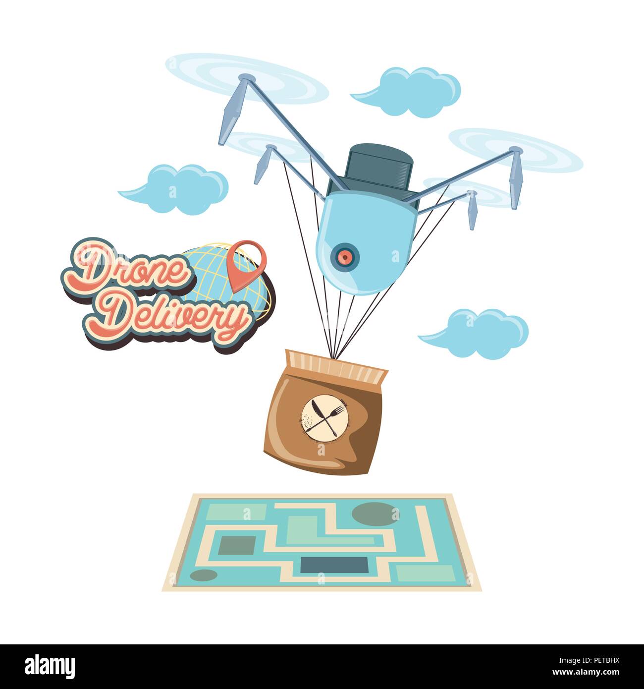 drone delivery service with paper map vector illustration design Stock ...